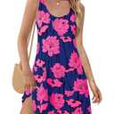 Wenrine Womens Summer Dresses Casual Floral V Neck Sleeveless Loose Boho Beach Tank Dress Sundress with Pockets Navy