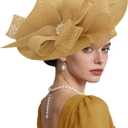 Kgromfy Women's Wide Brim Fascinator Hat Tea Party Headband Large Vintage Church Hat Lady Headwear for Derby Wedding Cocktail