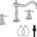 GGStudy Two Handles Three Holes Faucet 8-16 inch Widespread Bathroom Sink Faucet Chrome Basin Mixer Tap Matching Metal Pop Up Drain with Overflow
