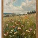 AVECCO Vintage Peaceful Wildflower Canvas Wall Art, Nature Floral Artwork Landscape Wall Decor, Colorfu Botanical Art Prints for Bedroom Living Room Office Home Decoration 12x16 Inches Wood Framed