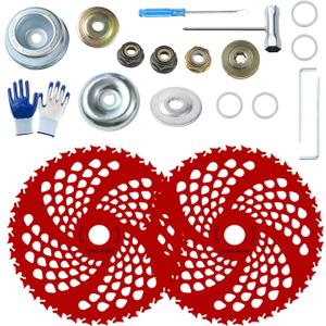 CHARMING MAY 2 Pack 9" x 36 Teeth Carbide Tipped Brush Cutter Blades with Universal Adapter Kit, Weed Eater Blade Compatible with Husqvarna, Stihl, Ego Brush Cutter, Trimmer (red)