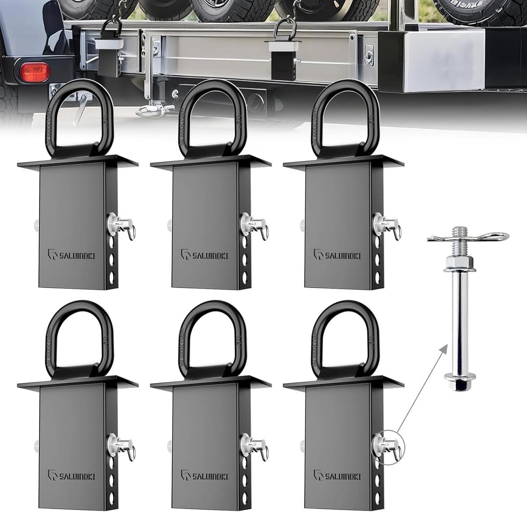 Stake Pocket D-Ring Heavy Duty with Anti-Loss Lock and Gloves, Trailer D-Ring Stake Pocket Tie Downs Breaking Load 16,200lbs Galvanized Black (6 Set)