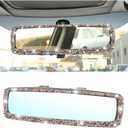 Bling Car Rear View Mirror, Rhinestones Crystal Clip-on Rearview Mirror with HD Glass, Compatible with Most Cars, SUVs, Vehicles, Auto Interior Accessories for Women Girl (Pink) (AB Color)