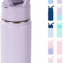 12oz Kids Water Bottle for School, Toddler Bottles with Straws, Stainless Steel Vacuum Insulated Water Bottle for Boys&Girls, Leak-Proof, BPA-Free, Purple