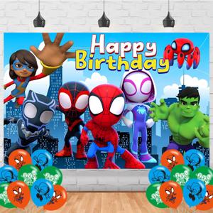 Spider and Friends Backdrop Banner Spider Hero Birthday Decoration for Web Themed Party Backdrop Photo Background Wall Decor Birthday Banner