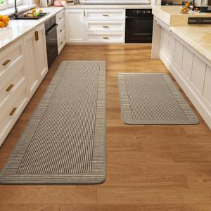 Kitchen Mats for Floor, 17''x30''+17''x59''Kitchen Rugs Set of 2, Washable Non Slip Absorbent Kitchen Mat, Braided Kitchen Runner Rug, Kitchen Sink Rug, Brown