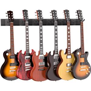 Guitar Wall Mount, Woodgrain Rack with 6 Adjustable Guitar Hangers, Guitar Wall Hanger with Pre-Drilled Holes, 48" Alloy Steel Multiple Guitar Holder Stand