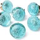 Blue Bubble Glass Knobs for Cabinets Drawers Bubble Glass Dresser Drawer Knob and Pull for Kitchen Cabinets - Set of 6