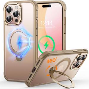 O3 Mag-Stand Designed for iPhone 16 Pro Max Case with 360 Spin Stand, [Compatible with MagSafe][Super Skin Feeling] Translucent Matte Magnetic Slim Phone Case 6.9 inch, Desert Gold
