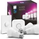 Philips Hue Smart Light Starter Kit - Includes (1) Bridge, (1) Smart Button and (3) Smart 75W A19 LED Bulbs - White and Color Ambiance - 1100LM - E26 - Control with Hue App or Voice Assistant