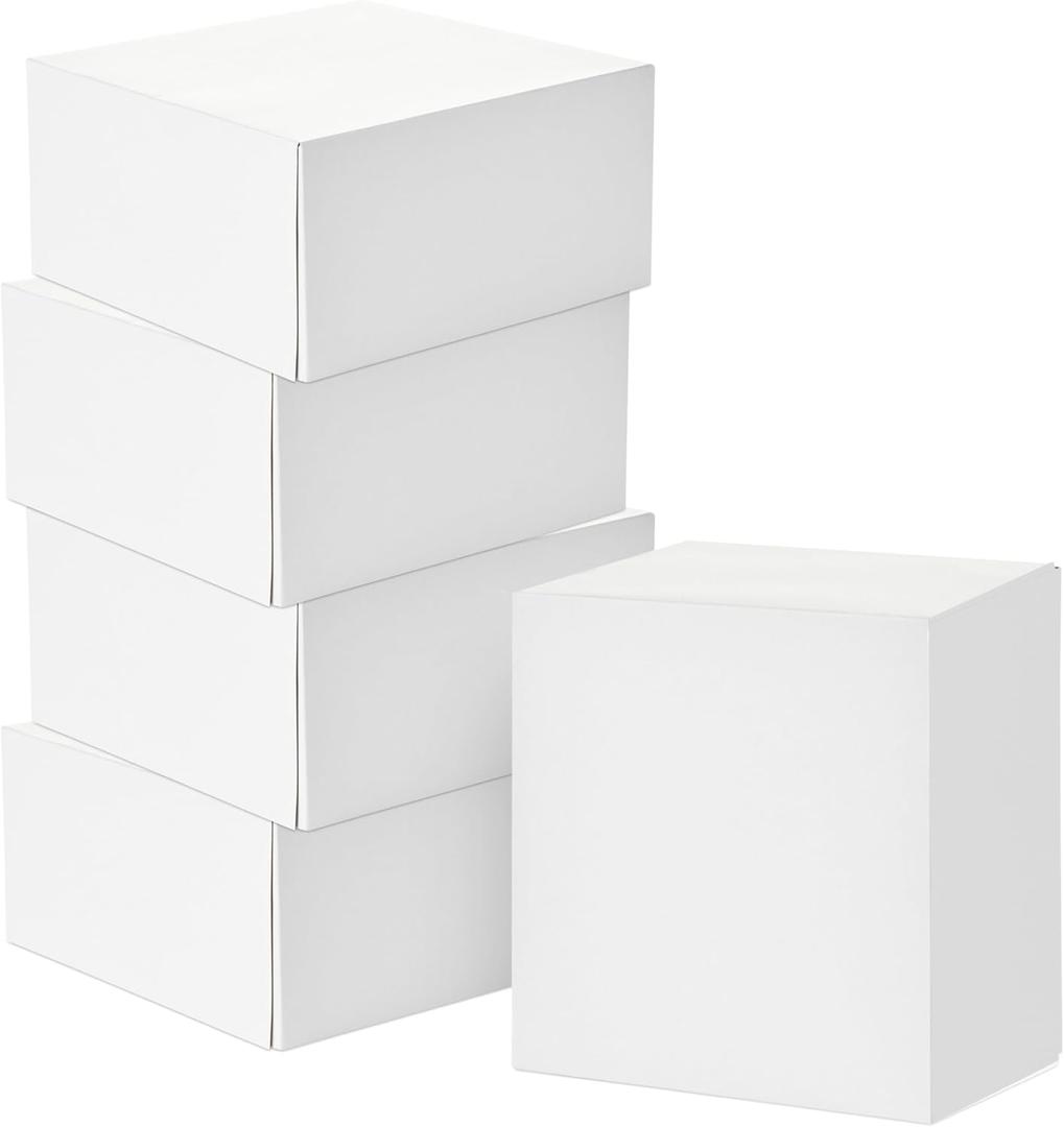 Hallmark 8" Square Gift Boxes with Lids (5 White Gift Boxes) for Christmas, Birthdays, Holidays (1 Count (Pack of 5))