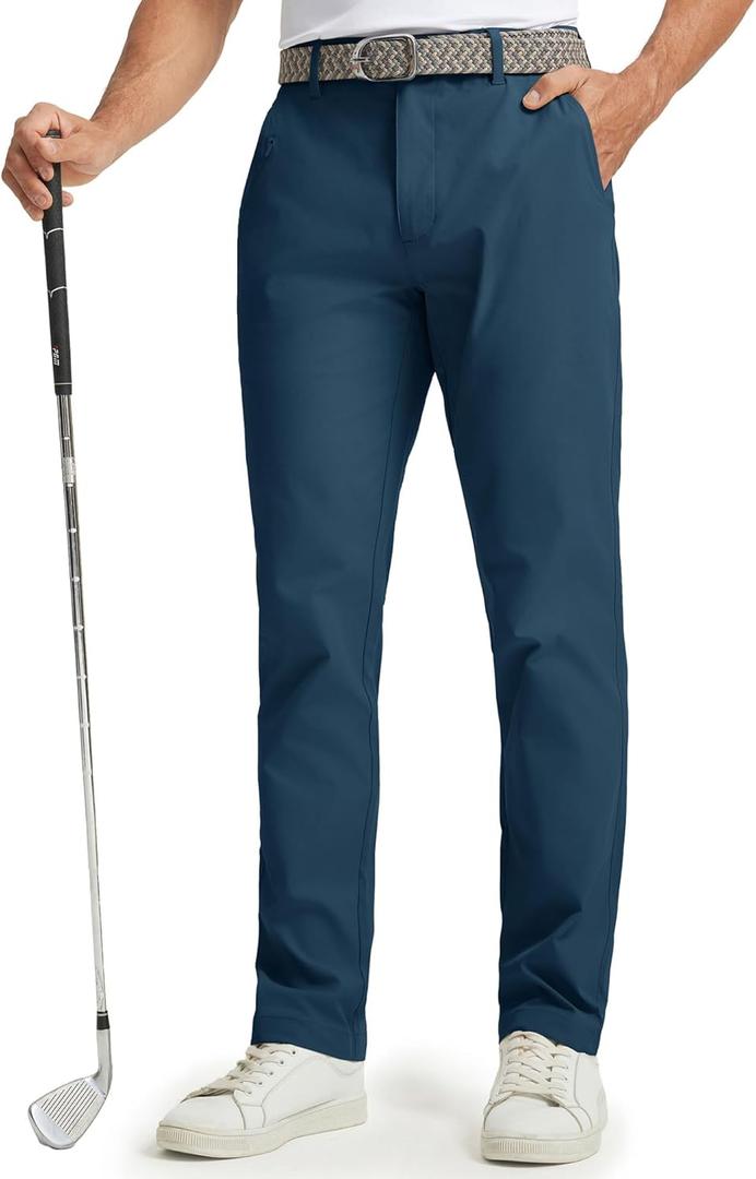 M MAELREG Mens Golf Pants 8 Pockets Water-Resistant -30"/32"/34" Lightweight Stretch Business Casual Work Mens Dress Pants (Blue Indigo)