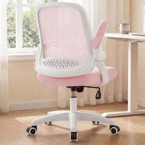 NEO CHAIR Office Desk Gaming Ergonomic Computer Chair with Lumbar Back Support Adjustable Height Swivel Rolling Wheels Flip-up Arms Mesh Chair for Home Vanity (Pink)