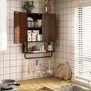 RUSTOWN Fluted Bathroom Wall Cabinet with 2 Doors, 3-Tier Modern Farmhouse Medicine Cabinet, Over The Toilet Storage Cabinet with Adjustable Shelf and Towel Bar (Dark Walnut, Medium)