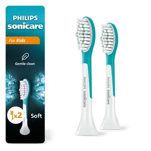 Philips Sonicare for Kids 7+ Genuine Replacement Toothbrush Heads, 2 Brush Heads, Turquoise and White, Standard, HX6042/94 (2 Count (Pack of 1))