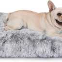 Bedfolks Waterproof Dog Crate Bed, Plush With Removable Washable Cover, Faux Fur Crate Pad for Medium Dogs, Fluffy Kennel 29"x21", Dark Grey