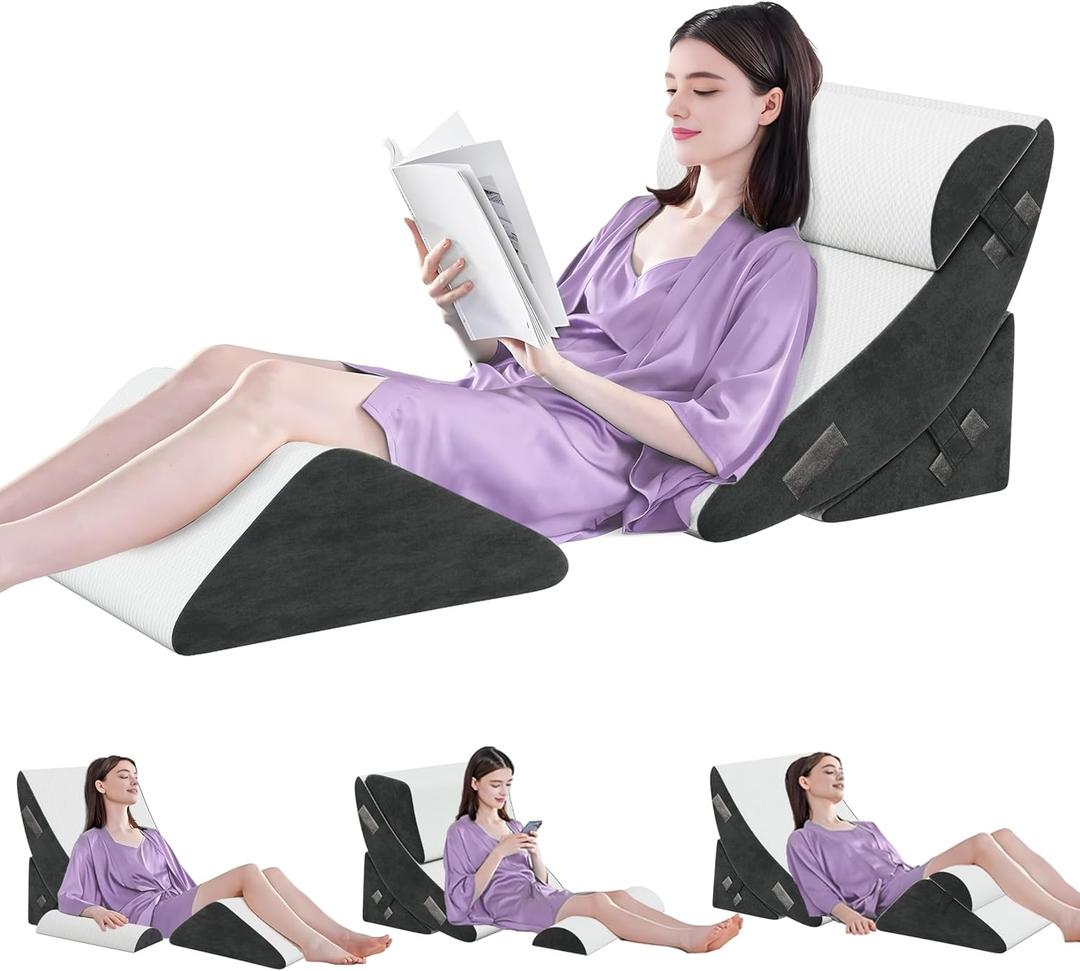 4Pcs Orthopedic Bed Wedge Pillow Set, Wedge Pillow for Sleeping, Adjustable Incline Elevated Memory Foam Wedge Pillow for Post Surgery, Snoring, Back, Leg Pain, Acid Reflux Relief