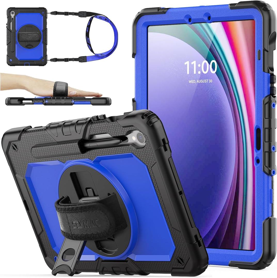 SEYMAC stock Case for Samsung Galaxy Tab S10 Lite / S10 FE / S9 FE 5G / S9 Tablet Case 10.9''/ 11'' Protective with Screen Protector, Pen Holder, 360 Rotate Stand, Hand Strap, Shoulder Strap, Blue1