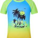 SunFocus Boys Rash Guard Shirt 5T Short Sleeve UPF 50+ UV Sun Protection Quick Dry T Shirt 5 Y