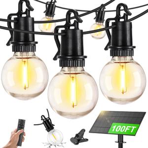 ZJOJO 100FT Solar Lights Outdoor Wateroproof, Solar String Lights with Remote USB Port 32 LED Shatterproof,Dimmable Outdoor Lights Long Last for Garden, Patio, Backyard, Yard, Camping Christmas Light