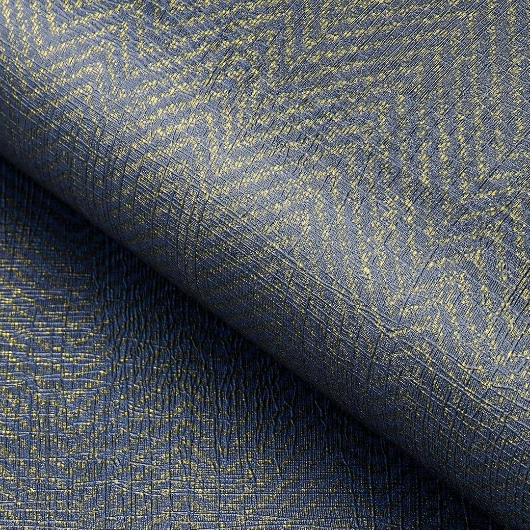 FunStick 24"x200" Dark Blue and Gold Grasscloth Peel and Stick Wallpaper Textured Geometric Grass Cloth Wallpaper Rolls for Bedroom Walls Waterproof Self Adhesive Contact Paper for Cabinets Shelves