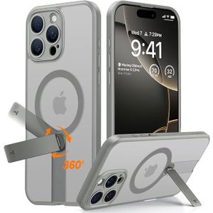 TORRAS 360 Stand & Magnetic Shockproof for iPhone 16 Pro Case with Full Camera Protection, Fit for MagSafe, 16FT Mil-Grade Shockproof PC & TPU Phone Case for iPhone 16 Pro 6.3", Natural Titanium