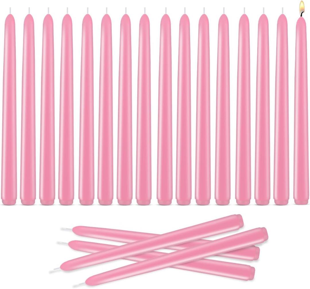 10 Inch Pink Taper Candles Set of 20, Dripless and Unscented Candle Sticks for Dinner, Shabbat, Halloween, Christmas, Wedding, 8 Hours