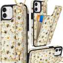 Petitian for iPhone 11 Case with Wallet - Women Girls Cute Girly Aesthetic Unique Design Leather Credit Card Holder Cardholder Stand Wristband for IPhone 11, Flower