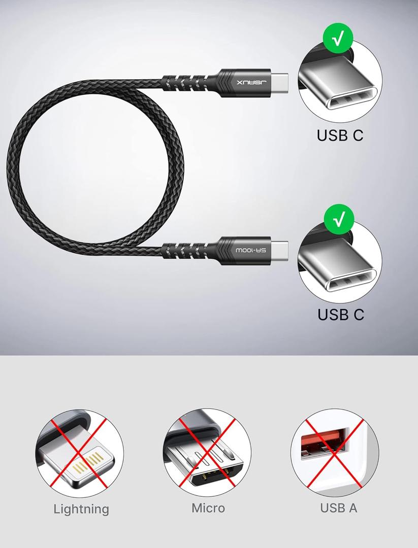 JSAUX 2-Pack USB C to USB C Cable 100W [10ft/6.6ft/3.3ft] Compatible with Nintendo Switch 2 iPhone 16 15 Pro Max Samsung Galaxy S25 S24 CarPlay iPad Pro, Type C to C Charger Cable Fast Charging -Black