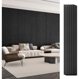 Art3d 6-Piece Wood Slat Panels for Stylish Interior Decor and Ceiling Decoration, MDF 3D Textured Panel for Ceiling and Wall,Size 94.6 x 7.4 in-Matte Black