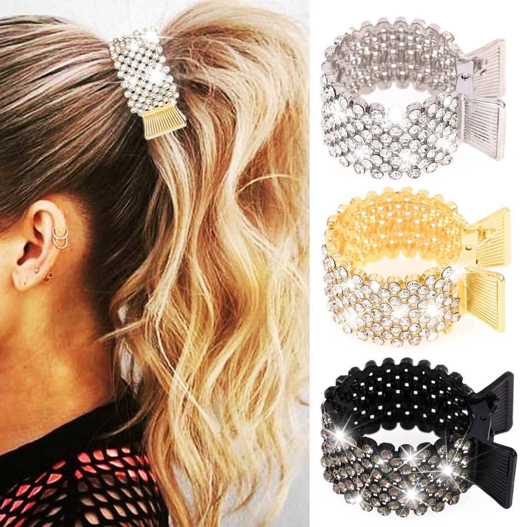 CAKURE Rhinestone Ponytail Claw Clip Sparkly High Ponytail Clip Hair Clips for Styling Hair Accessories for Women (Pack of 3)