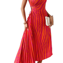 MakeMeChic Women's Casual Striped Cut Out One Shoulder Sleeveless High Waist Summer A Line Maxi Dresses XL
