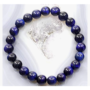 Jewelry Handmade Natural Gemstone Bracelet Navy Blue Tiger's Eye Round Beads 7.5" for Men,Women Stretch Healing Reiki Bangle | 8mm 