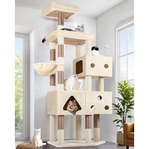 Globlazer Extra Large Cat Tower, 81-inch Tall Cat Tree for Big Cats 20 lbs, XXL Heavy Duty Cat Scratching Tower for Indoor Adult Cats with 3 Cat Condos, 8 Scratching Posts, F81, Beige