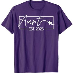Promoted to Aunt Est 2026 Aunt to Be 1St Time Aunt T-Shirt, Violet, M