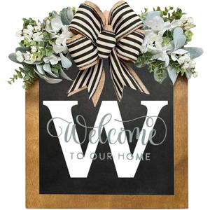 16'' Personalized Last Name Welcome Sign, Door Wreaths for Front Door Outside, Spring Wreath for Front Door Decor, Farmhouse New Home Gifts for Home (W)