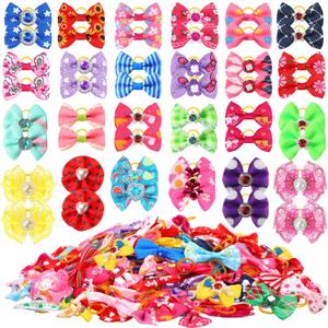Reginary 150 Pack Dog Bows Grooming Cute Dog Hair Bows Girl with Rubber Bands Small Puppy Bowknots Colorful Hair Accessories for Dogs Puppies Pets Gift (Classic Style)