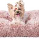 EHEYCIGA Fluffy Dog Bed, Plush Faux Fur Crate Pad, Calming Anti Anxiety Small Dog Bed, Washable Soft Warm Crate Mat with Non-Slip Bottom, Pink (23.6 x 17.5)