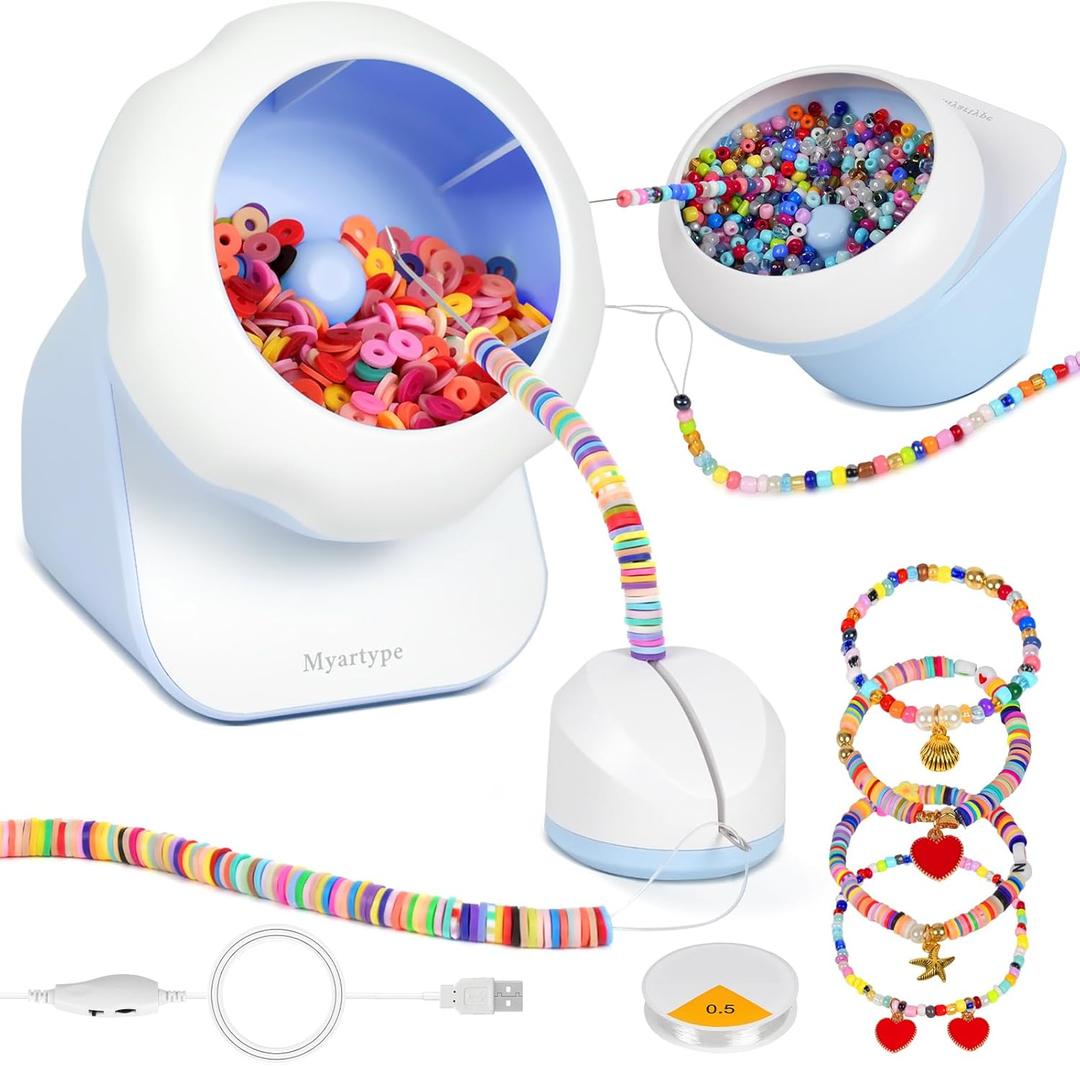 Clay Bead Spinner, Electric Bead Spinner for Jewelry Making, Bracelet Spinner and Necklace Making Machine with Bead Needles and Thread, Seed Bead Spinner, Clay Bead Bracelet Spinner (Blue), (No Beads)