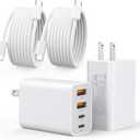 40W USB C Charger, 2 Pack 4-Port PD Power Adapter + QC Wall Plug Multiport Type C Charging Block Cube, (2 Pack 6 ft USB C Cable Included) for iPhone 16 Series, Samsung, Pad, Smartwatches and Tablets