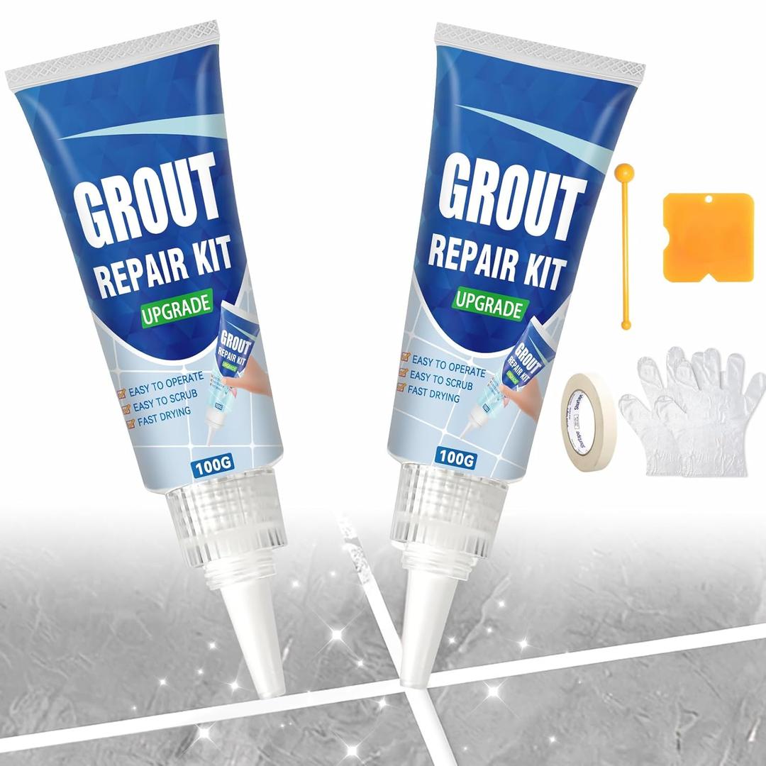 Tile Grout Repair Kit, 2 Pack Fast Drying Grout Filler for Bathroom, Kitchen, Shower, Versatile Triple Use with Grout Sealer, Replace Grout Pen for Restore and Renew Tile Joints Line(White)