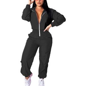 EOSIEDUR Women's Pullover Hoodies Jumpsuit Zipper Jacket Windbreaker Elastic Waistband Pants One Piece Outfits Tracksuit Set, XL