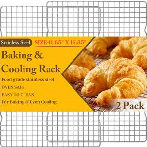 2PCS Cooling Racks for Cooking and Baking -11.65''x16.85''Heavy Duty Stainless Steel Wire Rack for Baking, Grilling, Roasting - Oven & Dishwasher Safe - Fits Half Sheet PanSilver