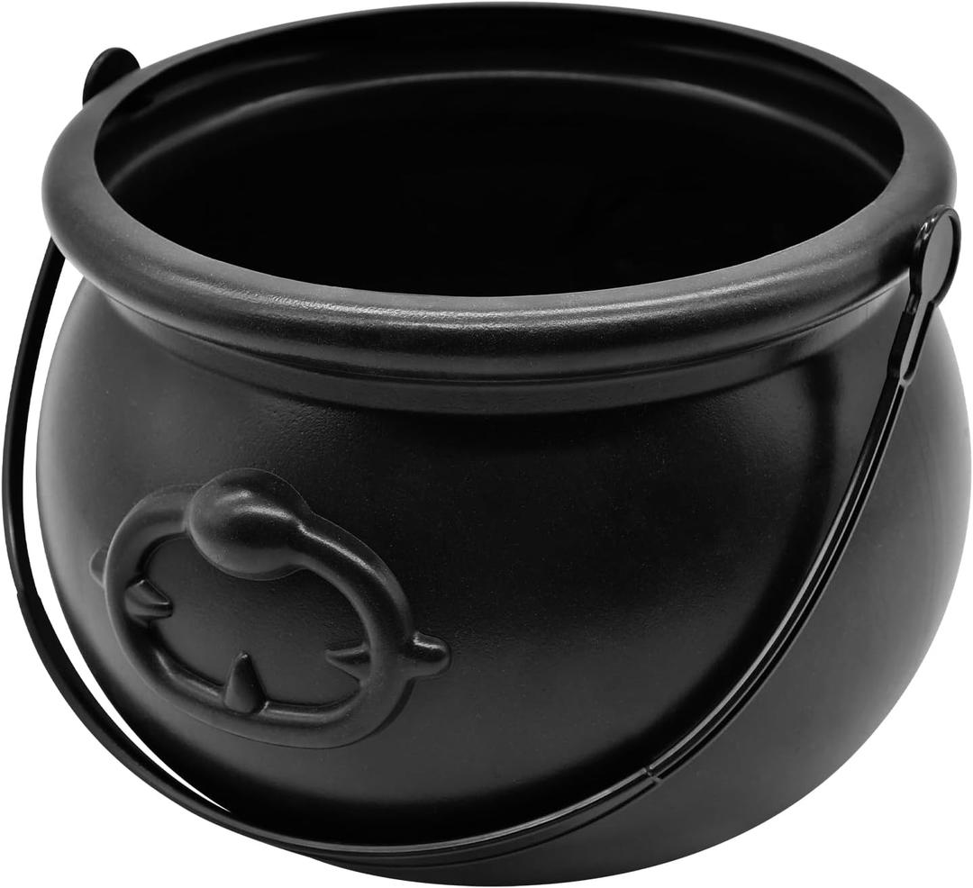 SpinLaLa 8" Plastic Black Cauldron Kettle Halloween Candy Bowl, Large Witch Cauldron Pot Bucket for Halloween Decorations Trick or Treat Party Supplies