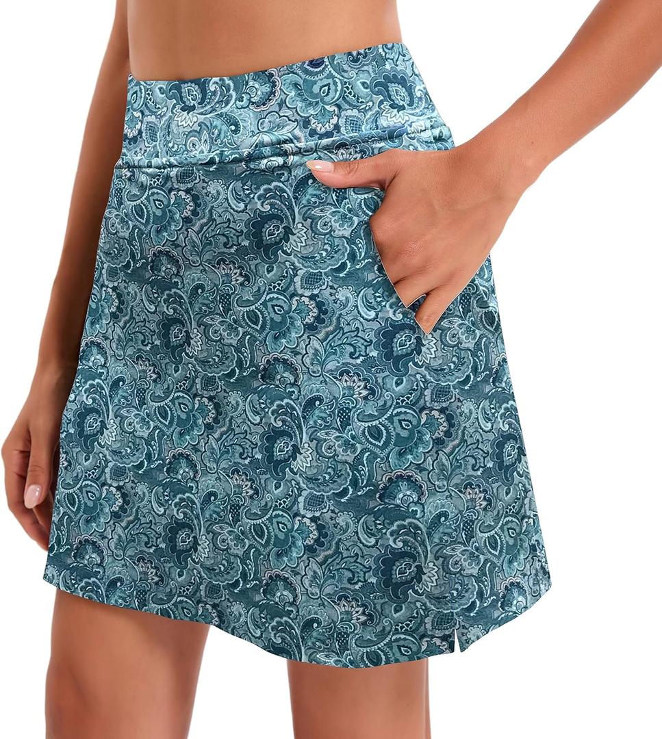 Oyamiki Women's Active Athletic Skort Lightweight Tennis Skirt Perfect for Running Training Sports Golf (Blue, L)
