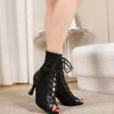 YYTing Women Suede Ballroom Dance Boots Latin Salsa Dress Shoes Practice Footwear 2.5inch 3.5inch Heels YT22 (Black)