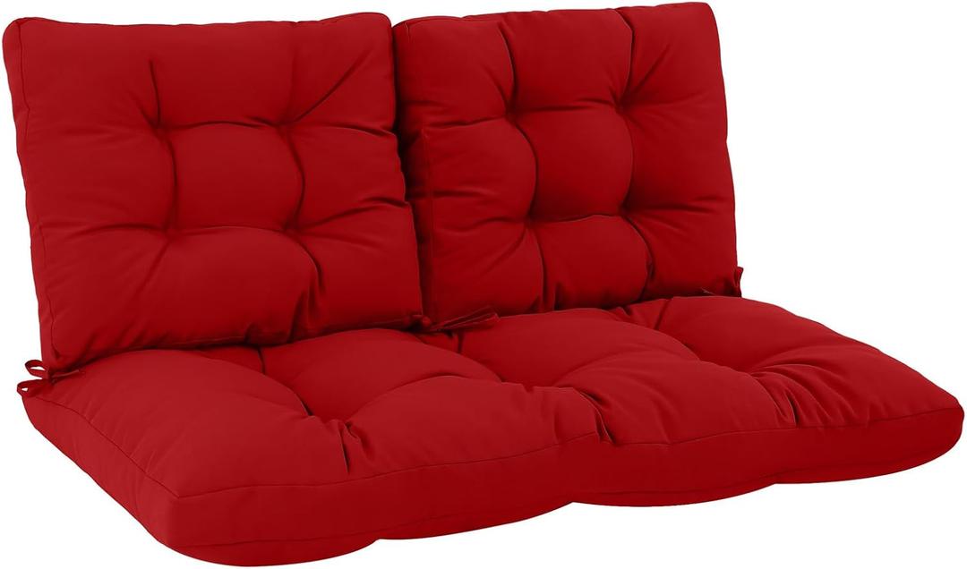 idee-home Outdoor Loveseat Cushion Set 48 x 24, Couch Cushion Replacement | Love Seat Patio Furniture Wicker Sofa Cushions Bottom & Back, Hampton Bay Waterproof Outside Chair Pad, Red