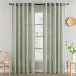 MIULEE Sage Linen Curtains 84 Inch Length 2 Panels for Bedroom Living Room,Green Soft Thick Linen Textured Window Drapes Semi Sheer Light Filtering Back Tab Rod Pocket Burlap Look Decor