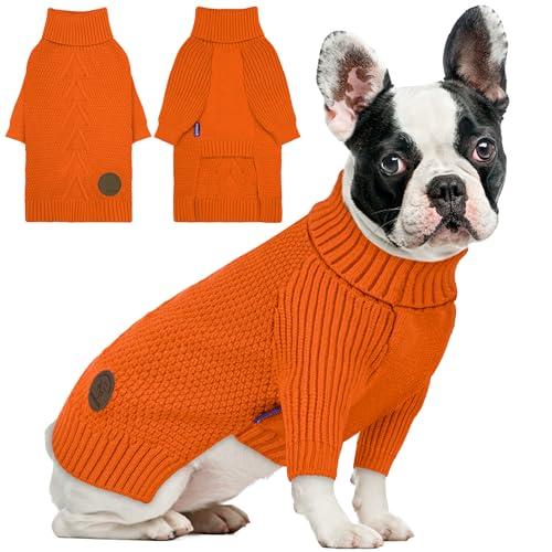 cyeollo Dog Sweater Pullover Turtleneck for Dogs, Classic Knitwear Fall Winter Cold Weather Dog Clothes Warm Pet Apparel Small Medium Large Pet Sweaters, Orange L