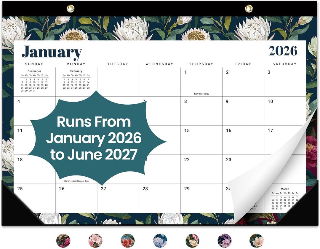 Desk Calendar 2026, 18 Months Calendar Runs from January 2026 to June 2027 - Large 17" x 12" Desktop/Wall Monthly Calendar for Home School, or Office - Floral Luxe